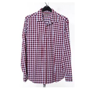 Express Mens Extra Slim Fit Plaid Button Down Shirt Red Navy Blue Medium 15-15.5